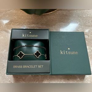 Kitsune Black and Gold Brass Bracelet Set